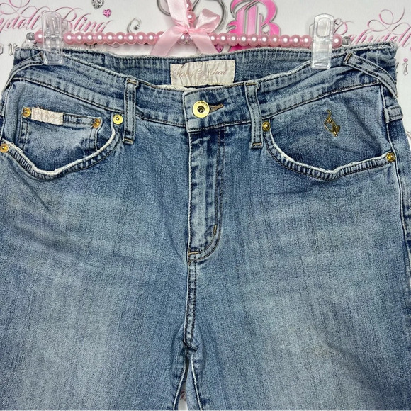 Baby phat capri pants denim jeans cat logo metal gold hardware  y2k 2000s - Picture 6 of 13